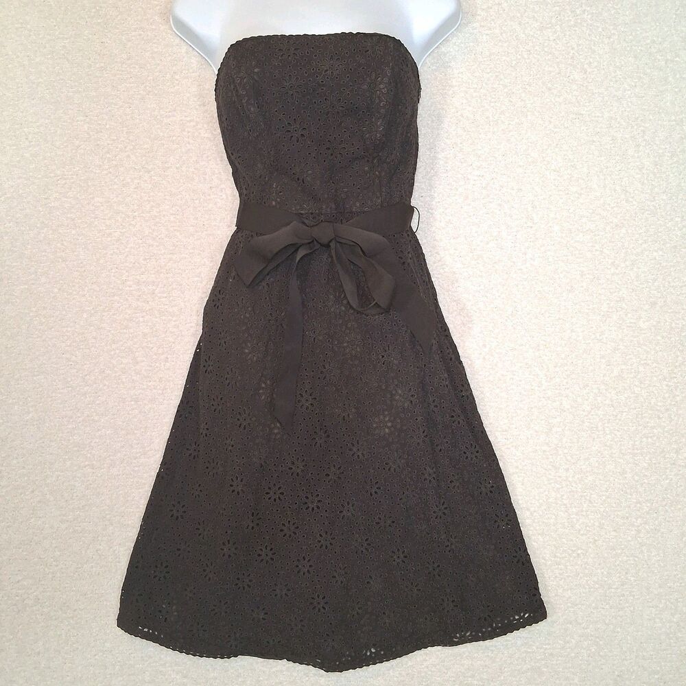 100% Cotton Eyelet Strapless Midi Dress Sz 4 Fairy Grunge Bow Coqutte Cottage